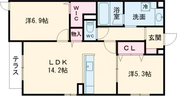 SUNSKY鳳西町(2LDK/1階)の間取り写真