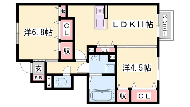 セジュール加佐 B(2LDK/1階)の間取り写真