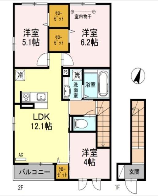 ブルームーン A(3LDK/2階)の間取り写真