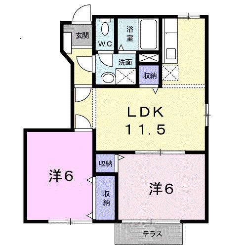 シェリジェ・ミムラII(2LDK/1階)の間取り写真