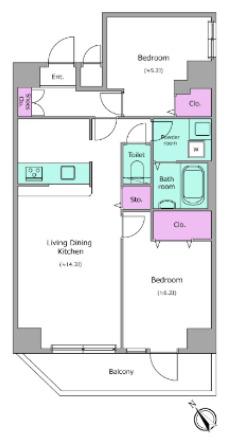 アルファコート王子II(2LDK/9階)の間取り写真