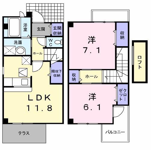 コンフォート浅古II(2LDK/1階)の間取り写真