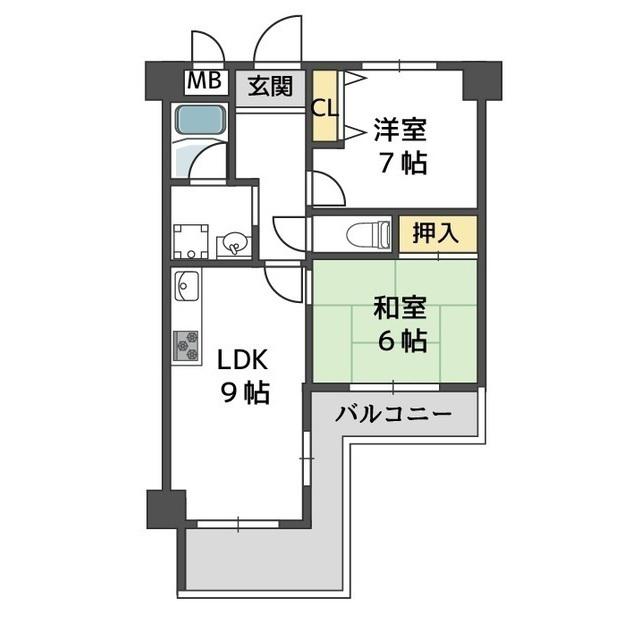 グリーンたちばな(2LDK/6階)の間取り写真