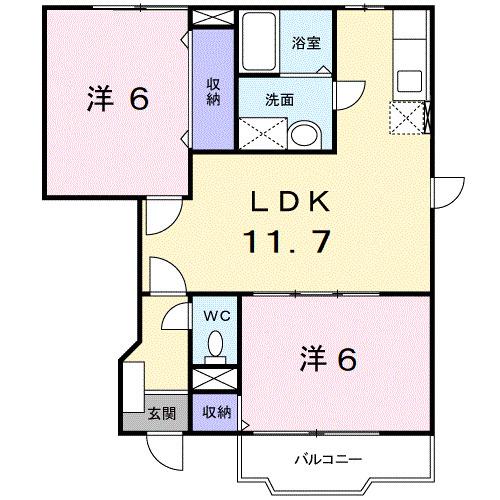 シャトー・ノールII(2LDK/1階)の間取り写真