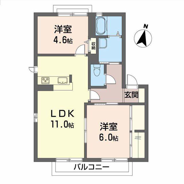 グリーンオアシス G棟(2LDK/1階)の間取り写真