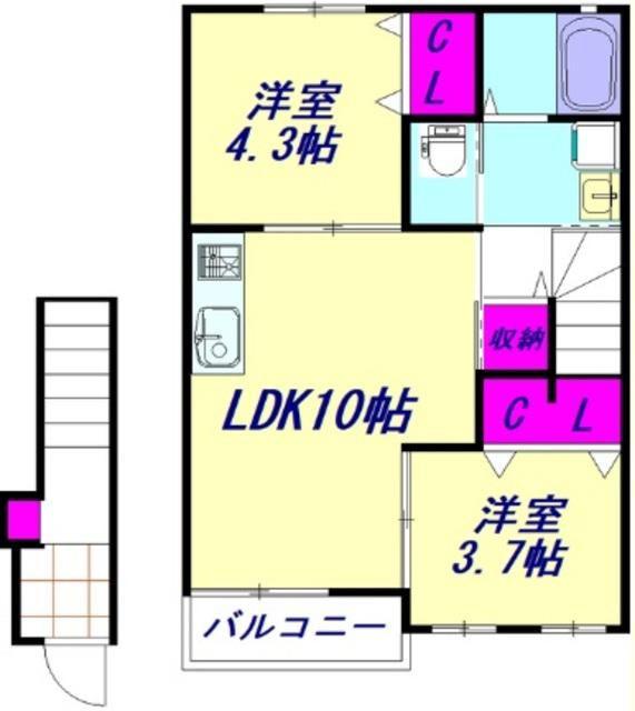 シャルマン(2LDK/2階)の間取り写真