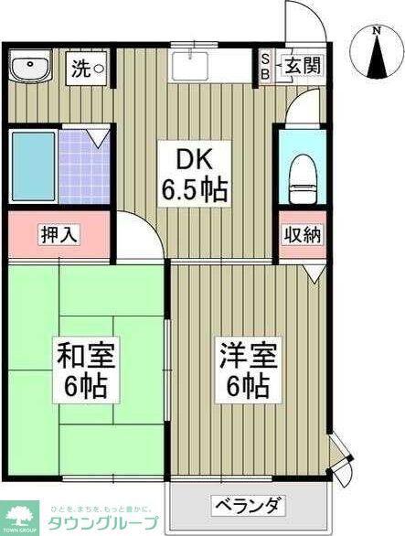 コンフォーレハイムパープル(2DK/1階)の間取り写真