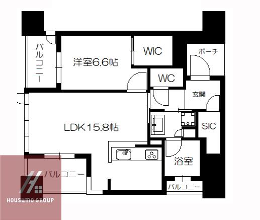 グランドメゾン京町タワー(1LDK/21階)の間取り写真