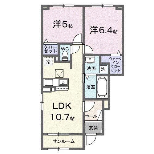ルシール(2LDK/1階)の間取り写真