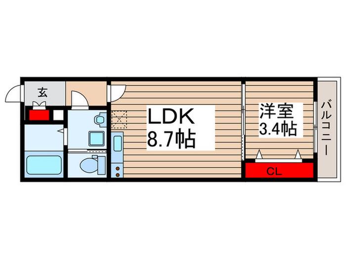 YK南流山(1LDK/2階)の間取り写真