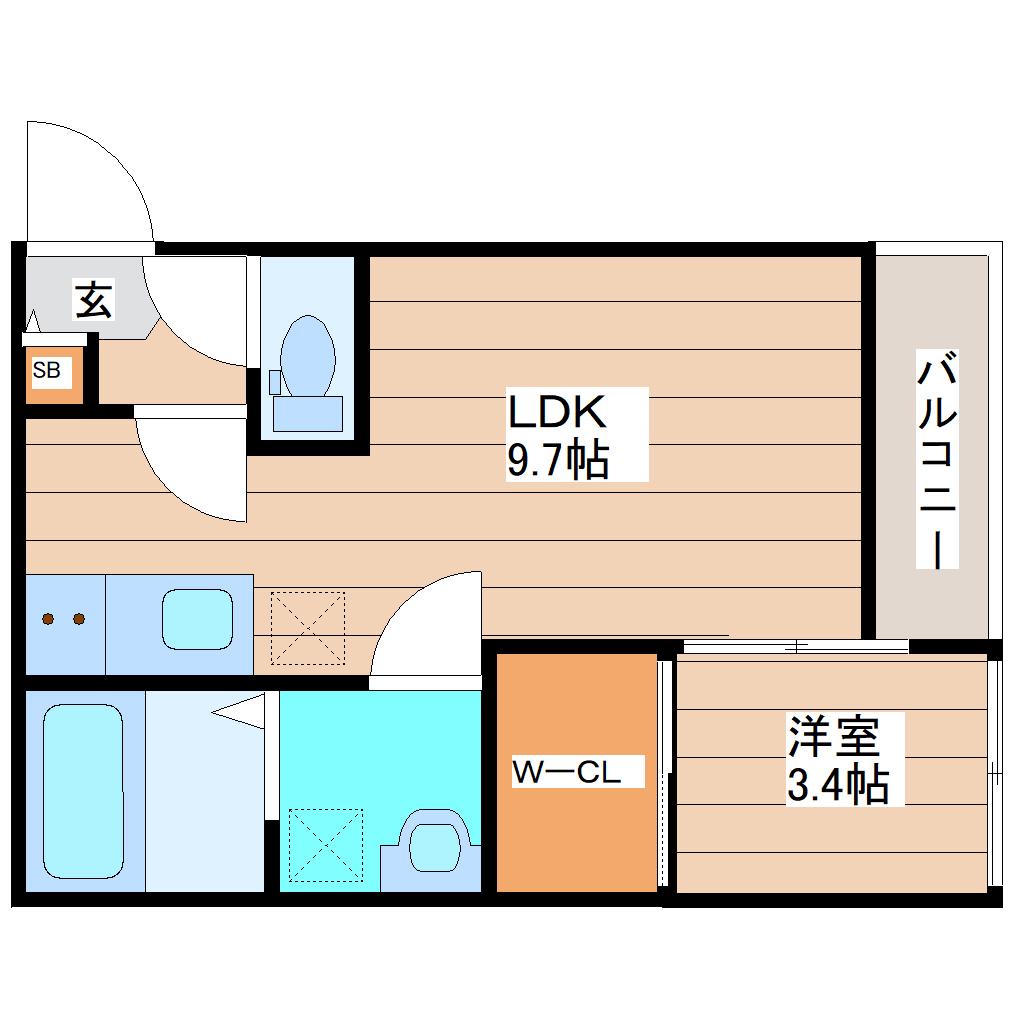 グロウランス宮城野(1LDK/2階)の間取り写真
