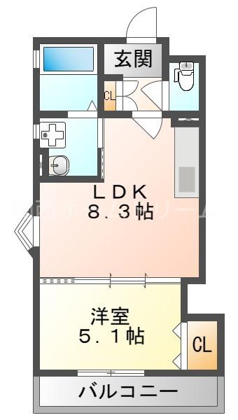 クリエオーレ常盤町(1LDK/2階)の間取り写真