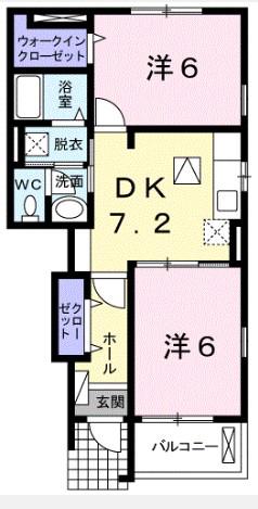 グラース・II(2DK/1階)の間取り写真