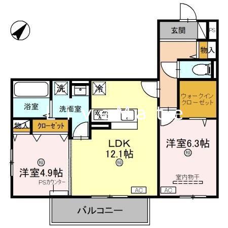 サンパティーク東町(2LDK/3階)の間取り写真