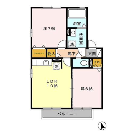 サニーコート杉本B(2LDK/2階)の間取り写真