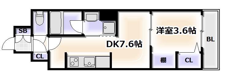 アーバネックス難波ウエスト(1LDK/14階)の間取り写真