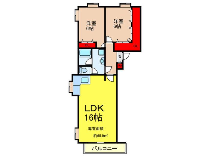 サウスロードI(2LDK/3階)の間取り写真