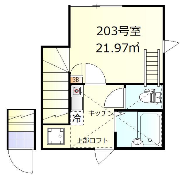ウェルシー蒲田(1K/2階)の間取り写真