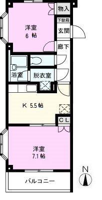 クレセント(2K/2階)の間取り写真
