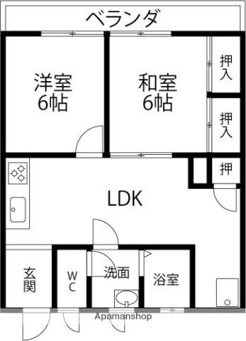 サンピア横川(2LDK/2階)の間取り写真