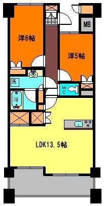 サンデュエル広面II(2LDK/9階)の間取り写真