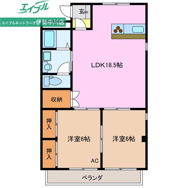 シェルブール(2LDK/1階)の間取り写真
