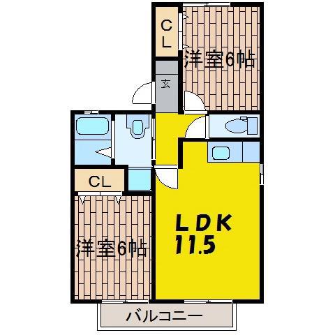 ブルーメ A・B(2LDK/2階)の間取り写真