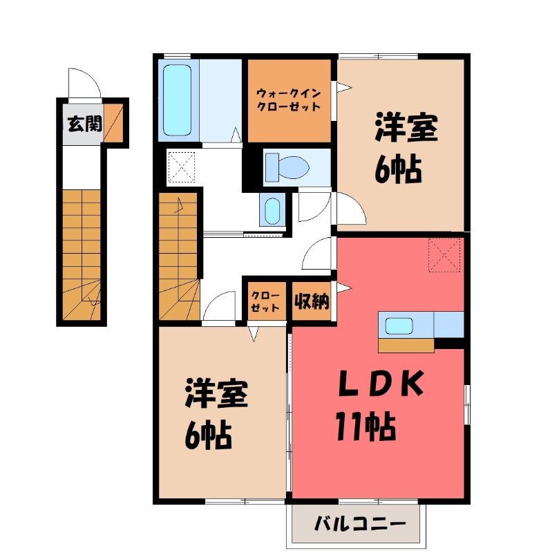コンフォートA(2LDK/2階)の間取り写真