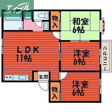 ファミーユ平野A(3LDK/1階)の間取り写真