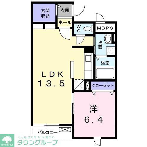 TSU・BA・KI B棟(1LDK/2階)の間取り写真