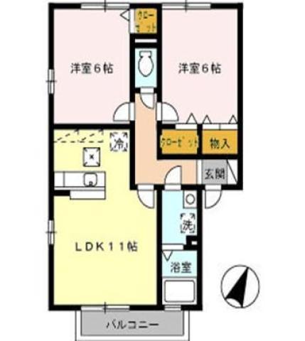 エーデルハイムI(2LDK/2階)の間取り写真