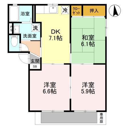 シャーメゾン新堂II A棟(3DK/1階)の間取り写真