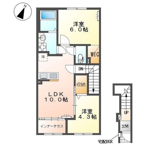 東松山市山崎町 アパートV期工事(2LDK/2階)の間取り写真