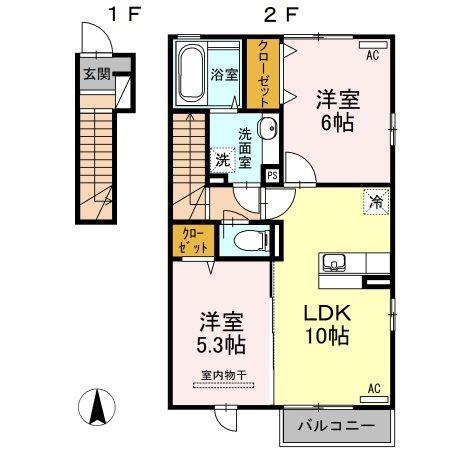 GRANDIR A(2LDK/2階)の間取り写真