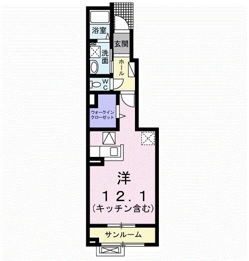 シエル ブルー(ワンルーム/1階)の間取り写真