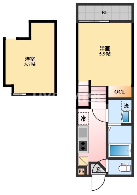 デ・クメール諫早駅前(1SK/2階)の間取り写真