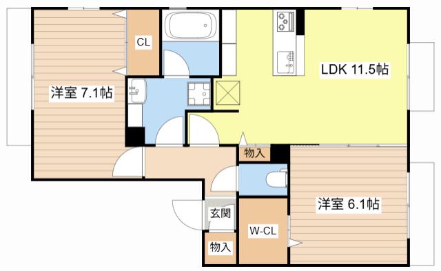ラヴィベルセタA(2LDK/1階)の間取り写真