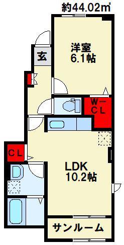 フィデール行橋A(1LDK/1階)の間取り写真