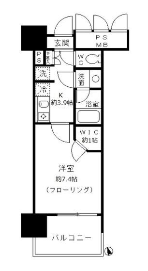 フォンテーヌ芝浦(1K/2階)の間取り写真