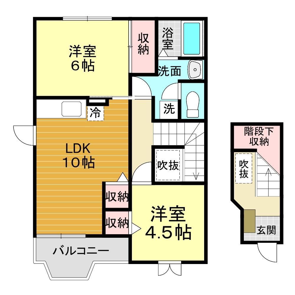 ピエス・アンソレイエB(2LDK/2階)の間取り写真