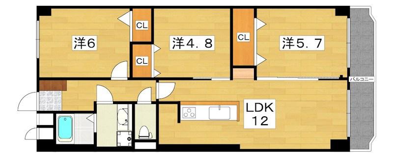 香里日光ハイツ(3LDK/12階)の間取り写真