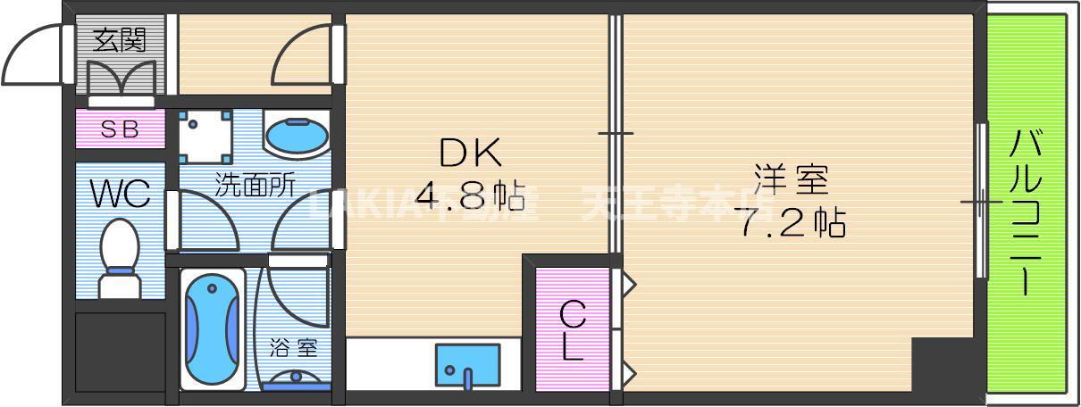エスペランス田辺(1DK/5階)の間取り写真