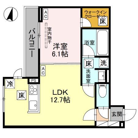 NOBLE RAFFINER北浦和(1LDK/1階)の間取り写真