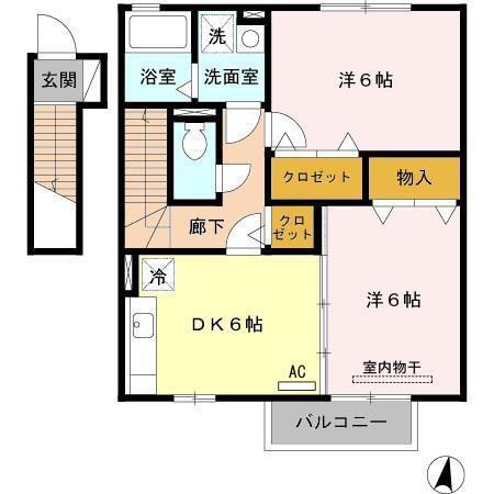 エスポアール・タカムラ(2DK/2階)の間取り写真