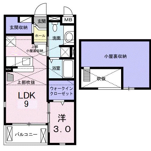 ヌウボー・メゾン(1LDK/2階)の間取り写真