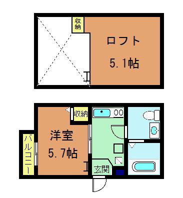 ロフティ四条大宮(1K/2階)の間取り写真