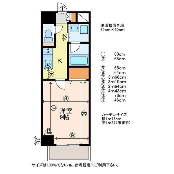 プランドール浅間町(1K/9階)の間取り写真