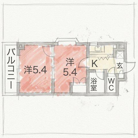 プレステージ天神II(2K/2階)の間取り写真
