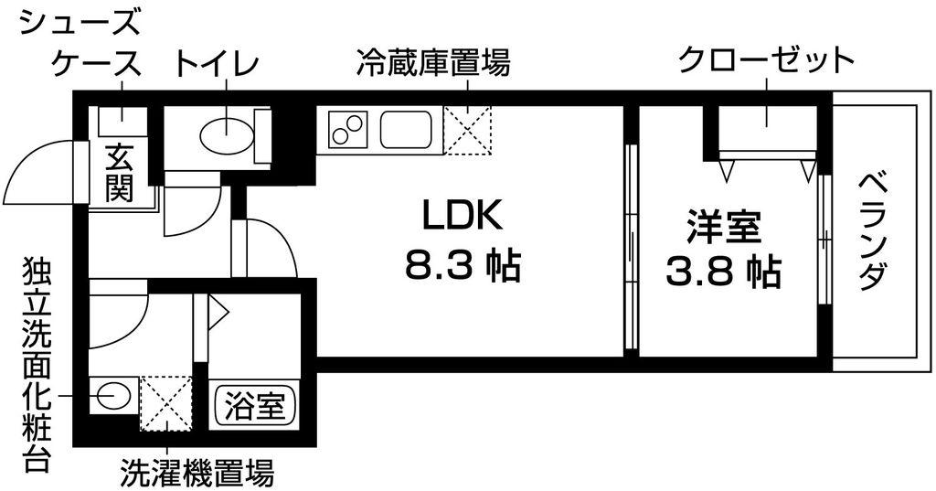 フォレ山科(1LDK/1階)の間取り写真