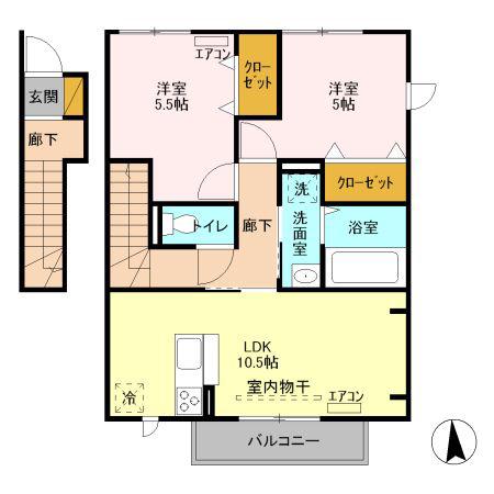 デルニエ武川(2LDK/2階)の間取り写真